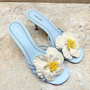 Larroude Womens Magnolia Mule Sandals Heels 10 Blue Leather Strappy Slip On